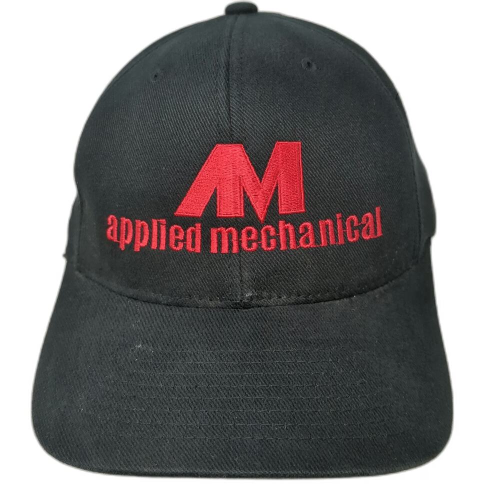 Flexfit Baseball Cap Black One Size Applied Mechanical Red Logo Structured Hat